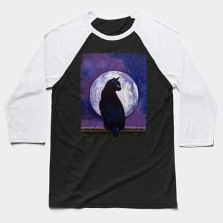 Black Cat Moonlight Baseball T-Shirt